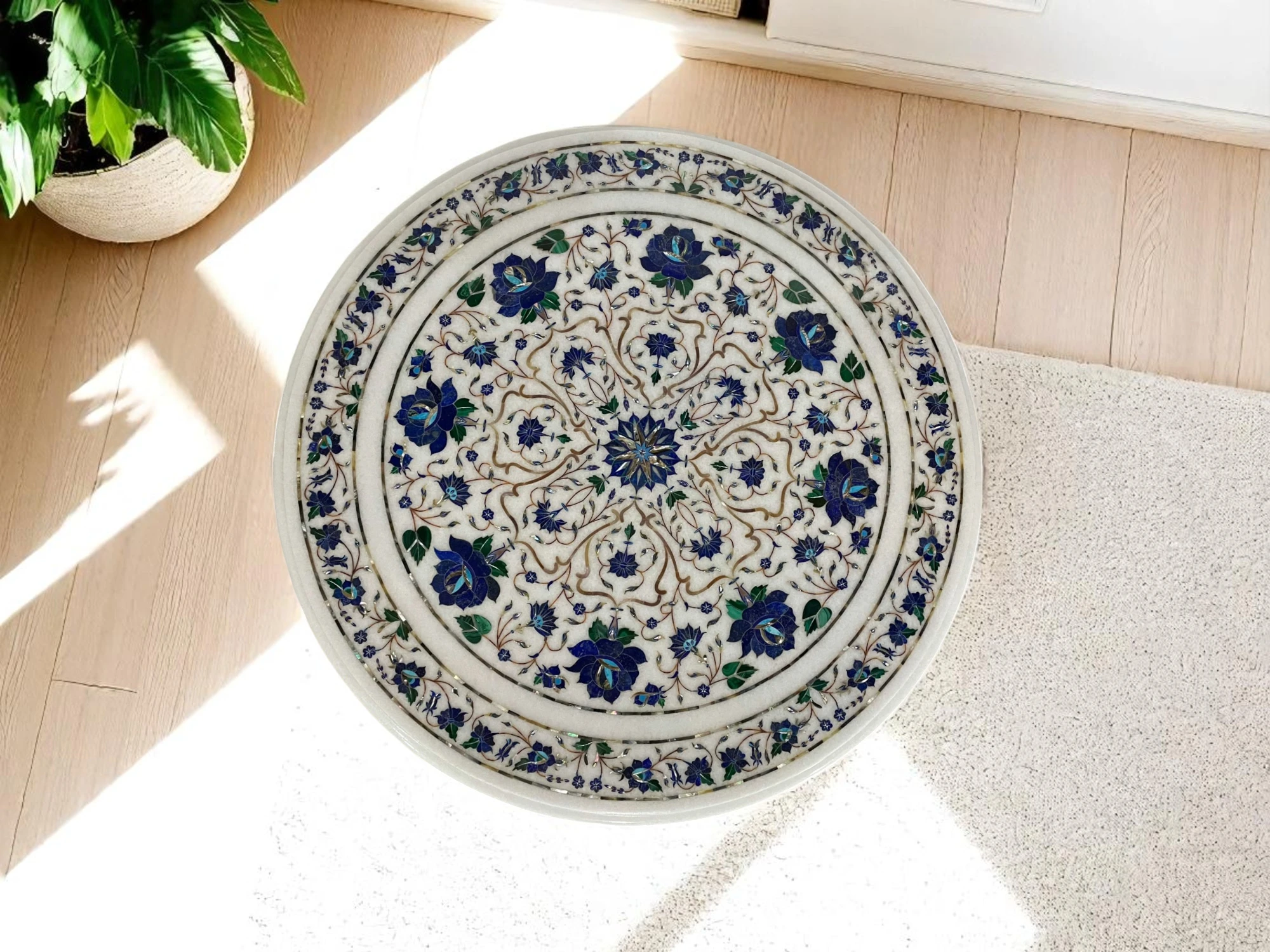 Luxury Marble Console Table with Semi-Precious Lapis Inlay